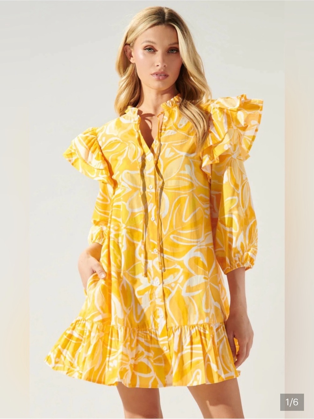 Sugarlips yellow / orange dayglow tropics floral Sammy drop waist dress - M
